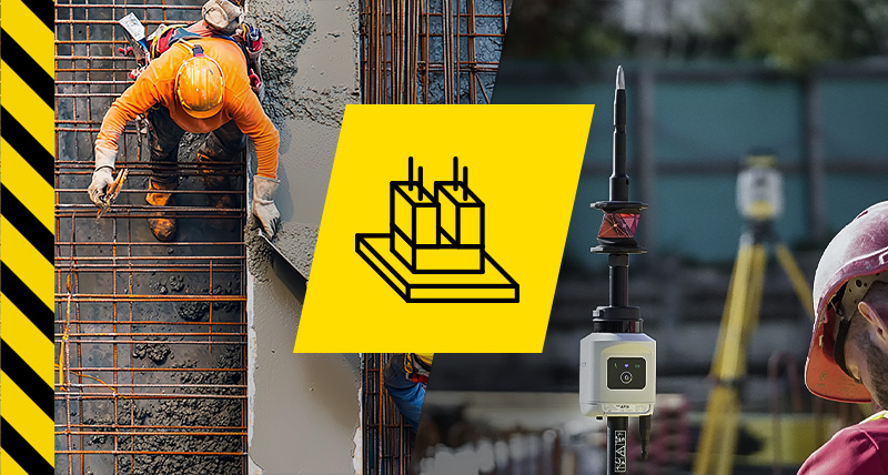 Leica iCON build for structures, showing construction workers laying out points on a construction site with the Leica AP20 Autopole.